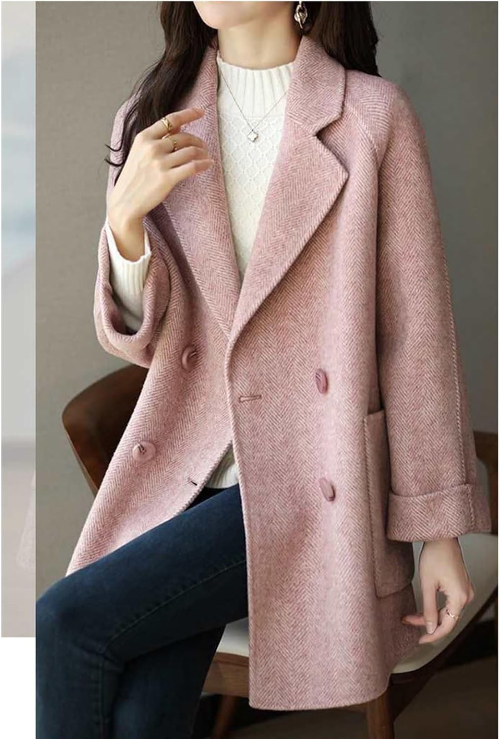 [RAMEMO] レディース チェスターコート ラシャコート テーラード ビジネスジャケット ミドル丈 ショールカラー ショート ダ