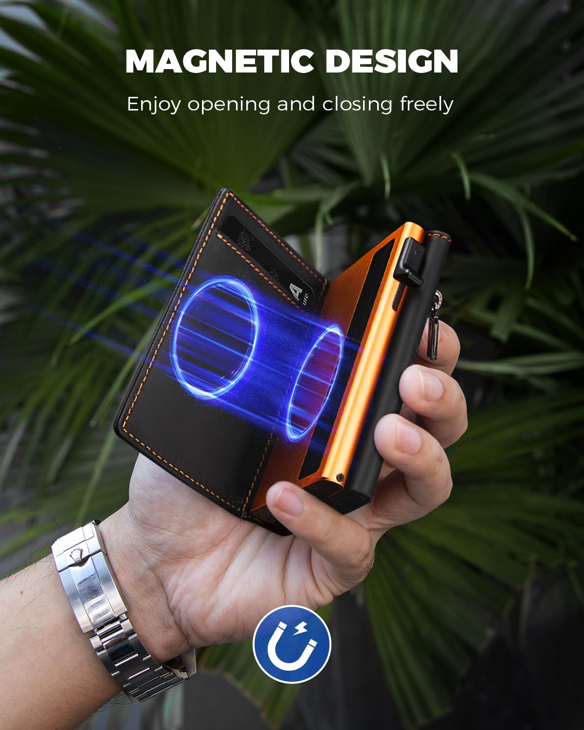 DODENSHA MagSnap moero portafoglio I portafoglio uomo piccolo I porta carte di credito uomo 10+ Karten I portatessere uomo tascabile I Protezione RFID I nero/arancione