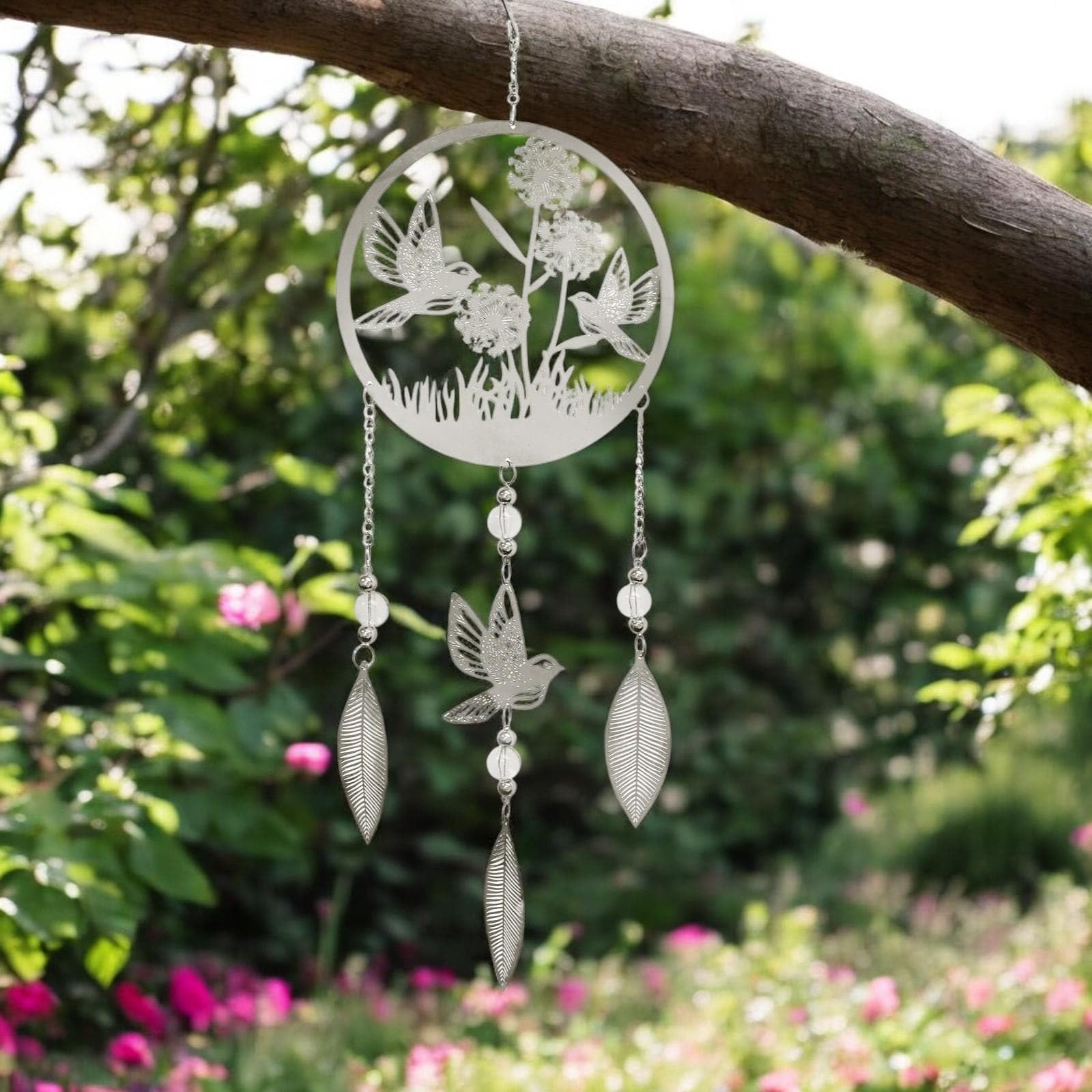 Epsom Door Handle Silver Epsom Door Handles Stainless Steel Hanging Dreamcatcher 59Cm Boho Wind Spinner Ornament For Indoor Outdoor Spiritual Décor (Bird)