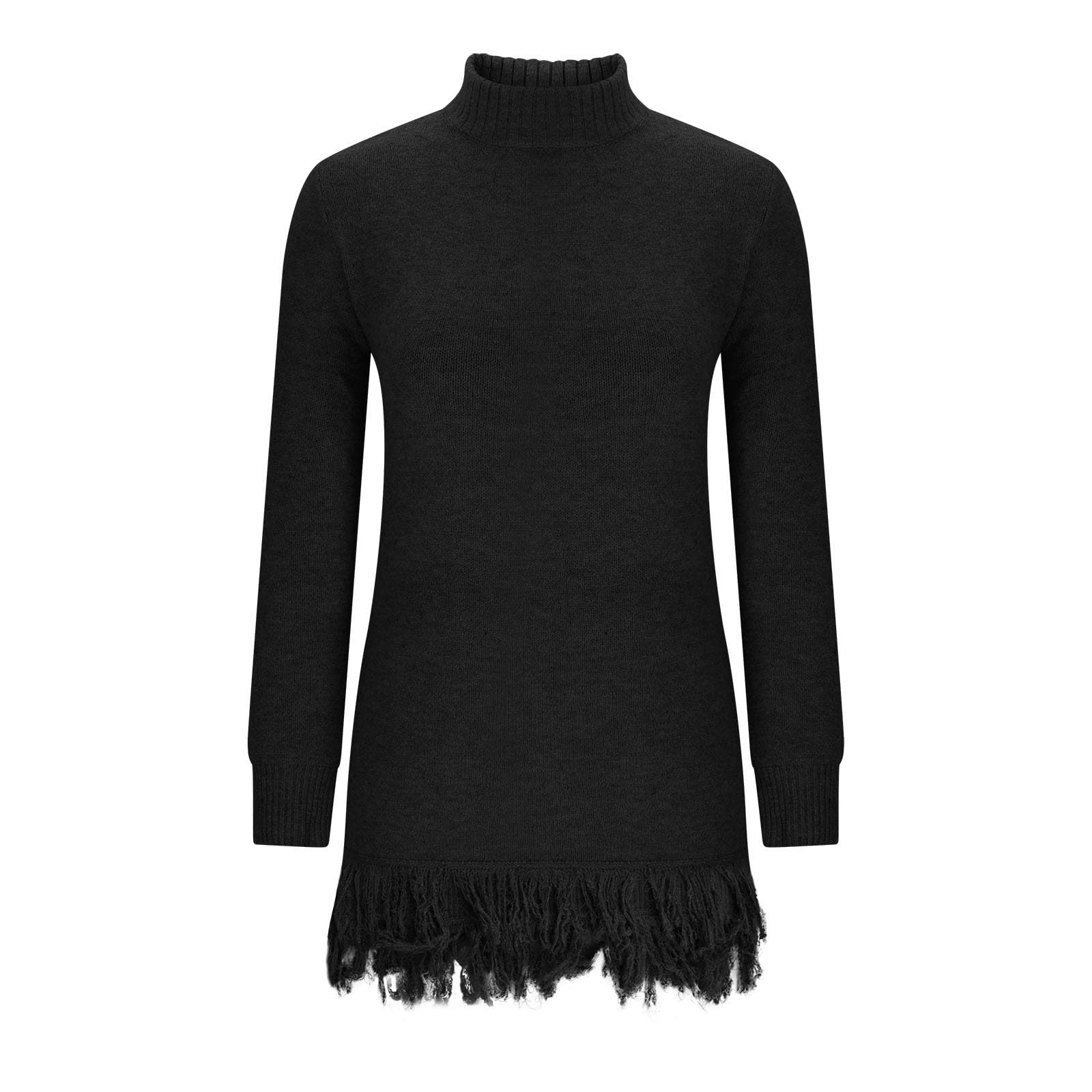 Sweater Dresses for Women Fringe Long Sleeve Knit Turtleneck Mini Sweater Dress Tassel Slim Fit Fall Winter Outfit