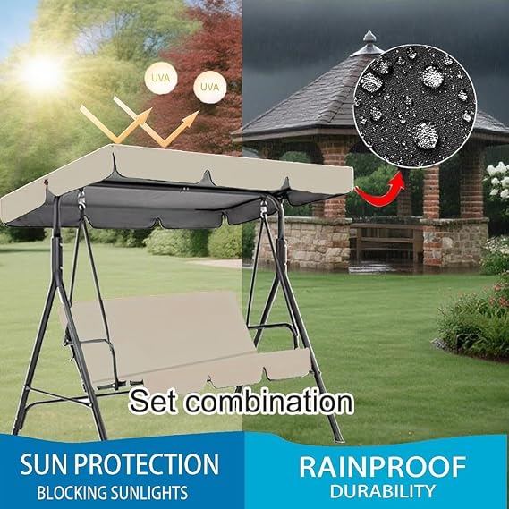 Canopy Replacement Set For Patio Swing 2/3 Seater Swing Chair Top Cover Yard Cushion Cloth，Replacement Canopy Awning Cover Furniture Protection Covers(Black,65x45x6in/164x114x15cm)