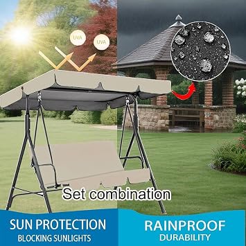 Canopy Replacement Set For Patio Swing 2/3 Seater Swing Chair Top Cover Yard Cushion Cloth,Replacement Canopy Awning Cover Furniture Protection Covers(Black,65x45x6in/164x114x15cm)