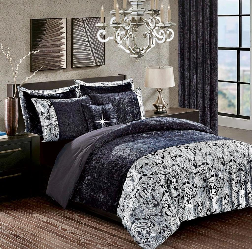 “Luxurious Comfort: Solid Crushed Velvet Duvet Cover Set - 3-Piece Bedding Ensemble for Effortless Elegance and Easy Maintenance” (Black, King)