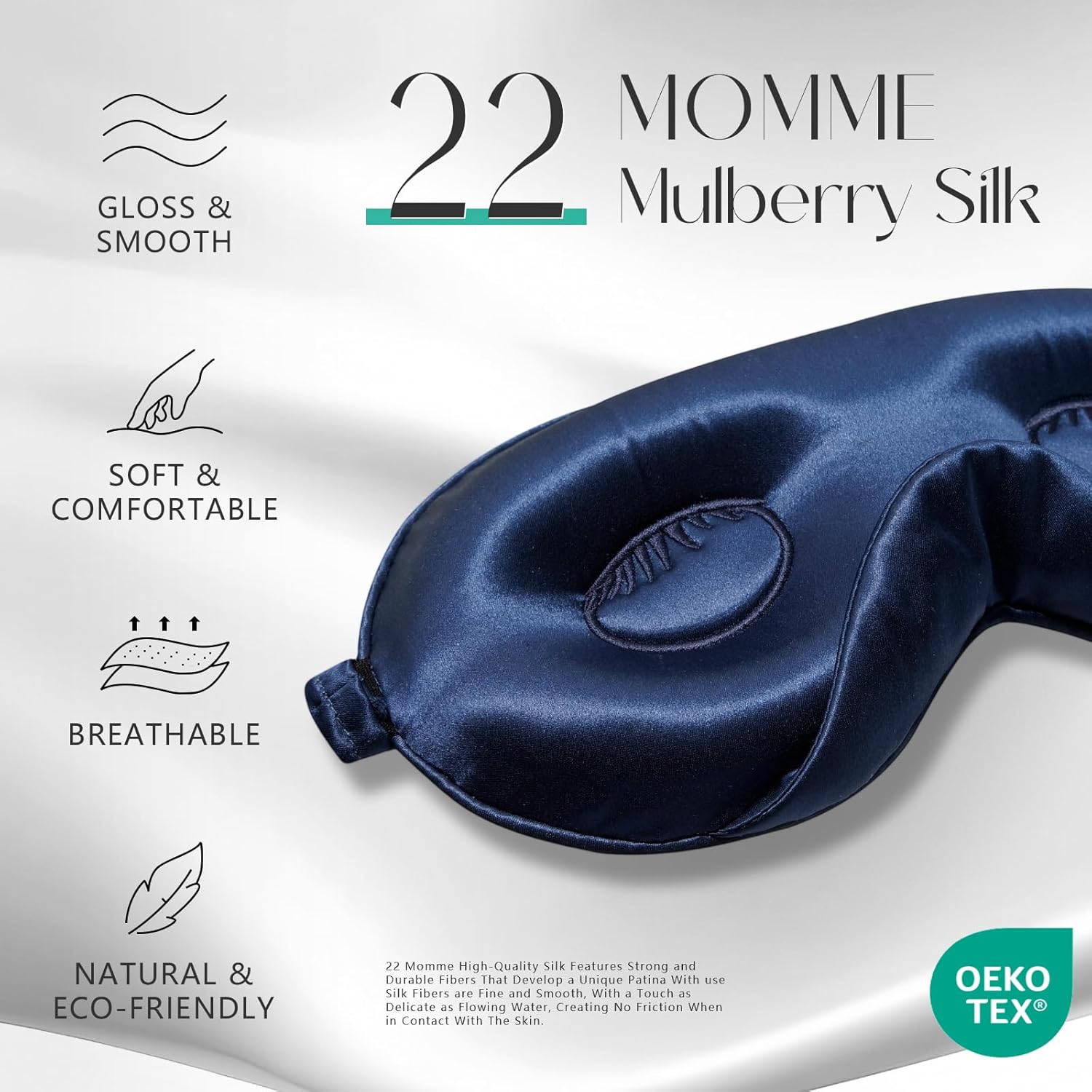 ZIMASILK Adjustable 22 Momme 100% Mulberry Silk Sleep Mask, Upgraded 3D Contoured Cup Eye Mask for Sleeping, Super Soft & Breathable Blindfold, Blackout for Deep Sleeping (Navy Blue)