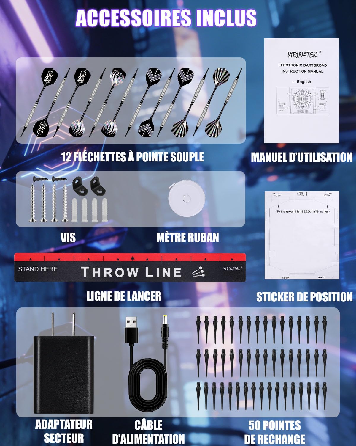 Jeu Électronique de Fléchettes, Coffret Cible Fléchettes à Motifs