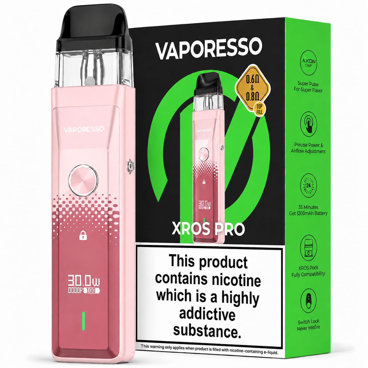 VAPORESSO Pod Kit Xros Pro, 30W, 1200mAh, Adjustable Power, 0.4 ohm Pod, Nicotine Free, Pink: Amazon.co.uk: Electronics & Photo VAPORESSO Pod Kit Xros Pro, 30W, 1200mAh, Adjustable Power, 0.4 ohm Pod, Nicotine Free, Pink: Amazon.co.uk: Electronics & Photo