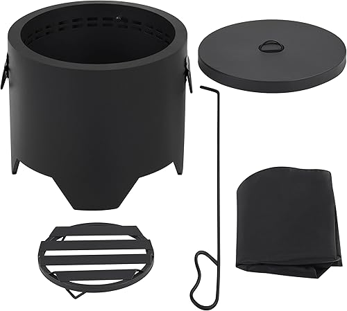 Miniatura 6 de Yaheetech Fogata sin humo para jardín, patio, campamento, con alfombrilla de silicona para hogueras, póquer de fuego, cubierta de lluvia, tapa y