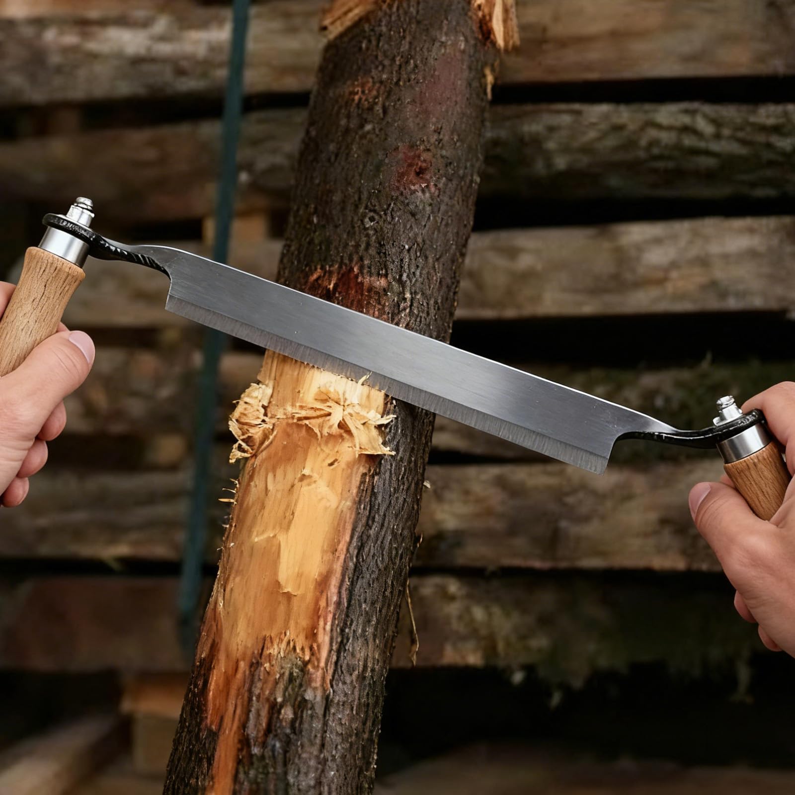 GBKDQQ Couteau de traction pour bois : couteau de traction multifonction de 20,32 cm avec poignées en bois, couteau à tirer, lame à éplucher pour le traitement du tronc d'arbre, couteau à éplucher