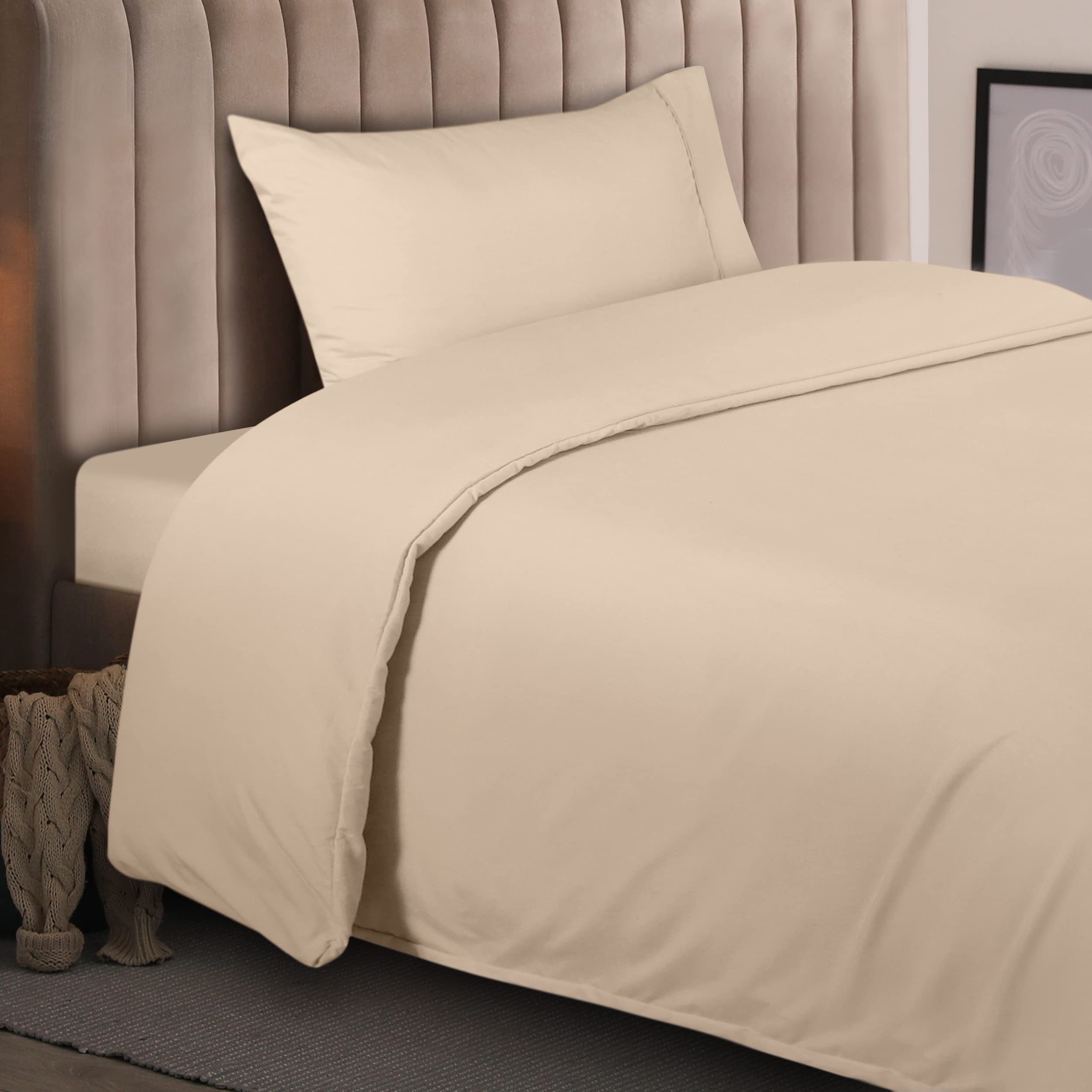 Utopia Bedding Set Copripiumino da 3 Pezzi - Copripiumino 135x200cm, Lenzuolo con Angoli 90x190cm, Federa 50x75cm - (Beige, Singolo)