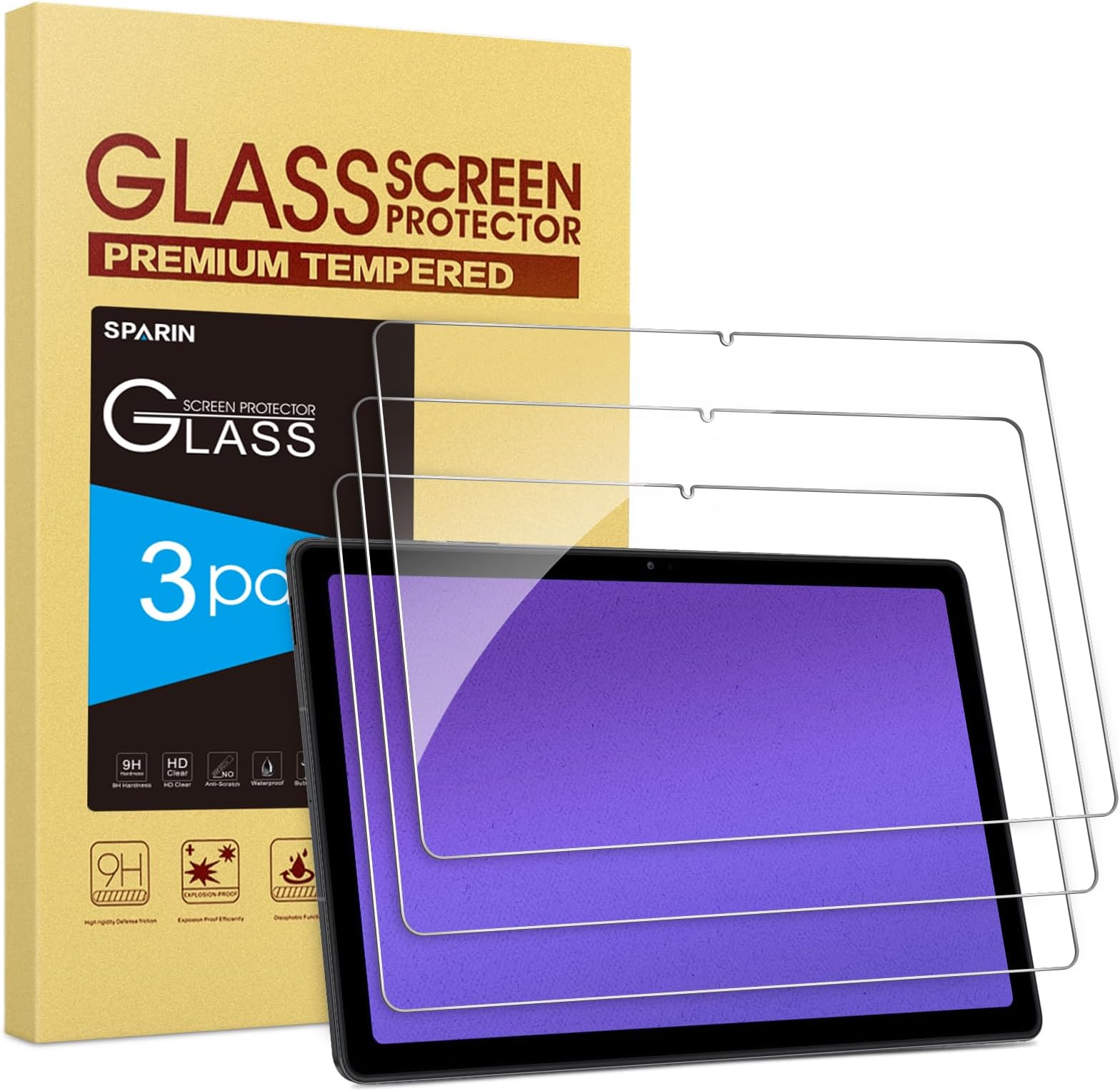 SPARIN [3-Pack] Samsung Galaxy Tab A7 Screen protector (10.4 Inch), 9H Hardness Tempered Glass Screen Protector for Galaxy Tab A7, Anti-Scratch/High Definition/Bubble Free