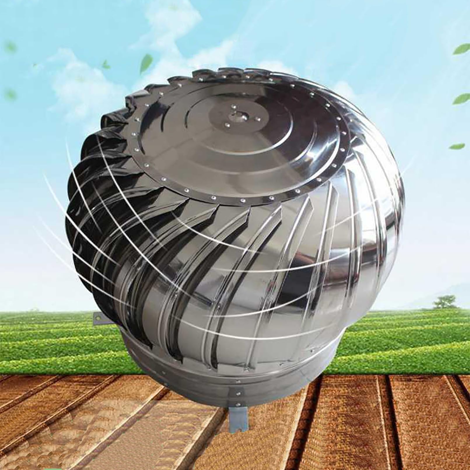 EJGMCNSGB 304 Stainless Steel Wind Turbine Roof Vent with Rotating Cover for Houses Factory Attic and Farm 23.6in Chimney Exhaust Vent Rotating Roofing Wind Cap Ventilator Vents for Better Airflow