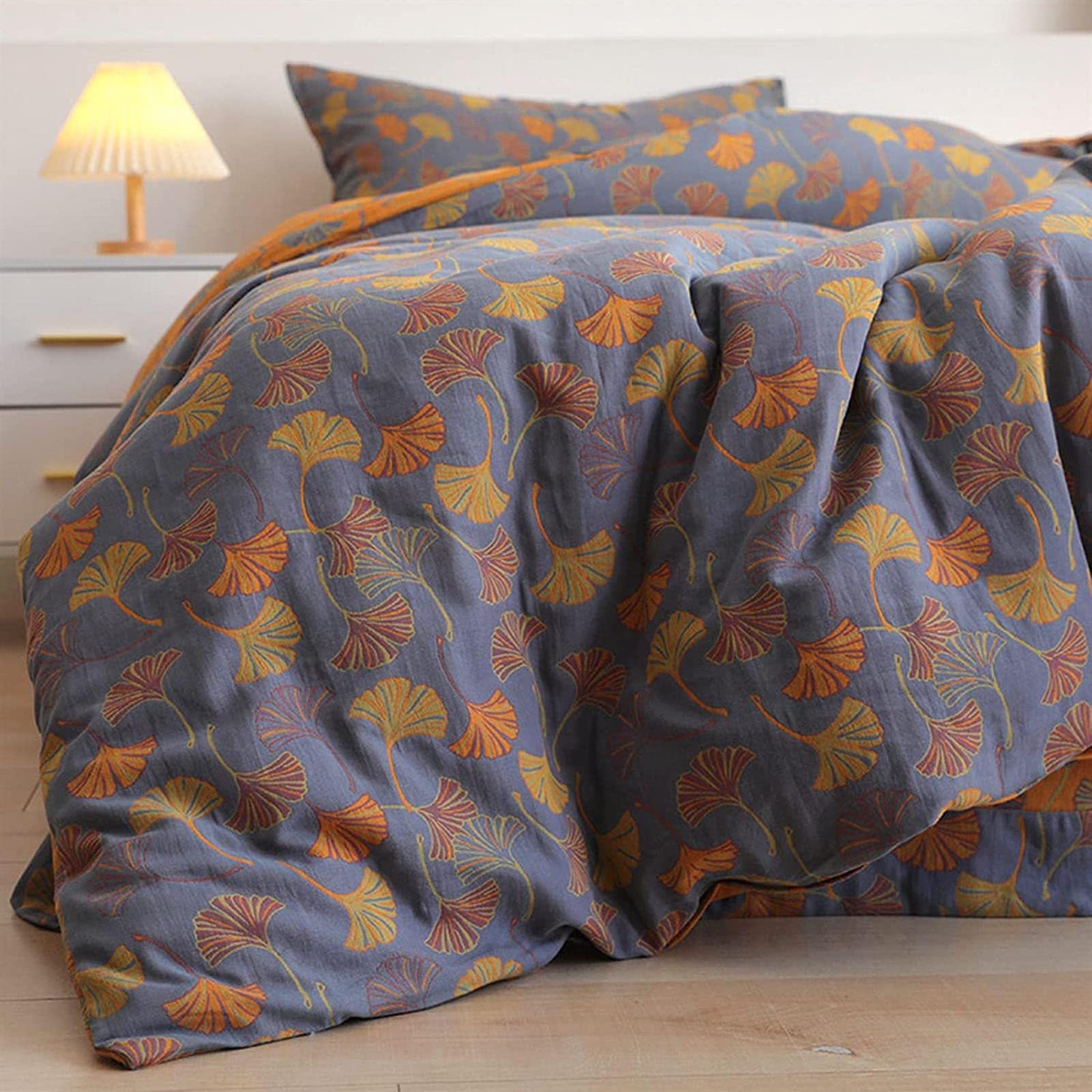 UIHECTA Ginkgo Leaf Quilt, Ginkgo Leaf Pattern Cotton Reversible Quilt, Super Soft, Light And Breathable Cotton Quilt,Ownkoti,150X200CM