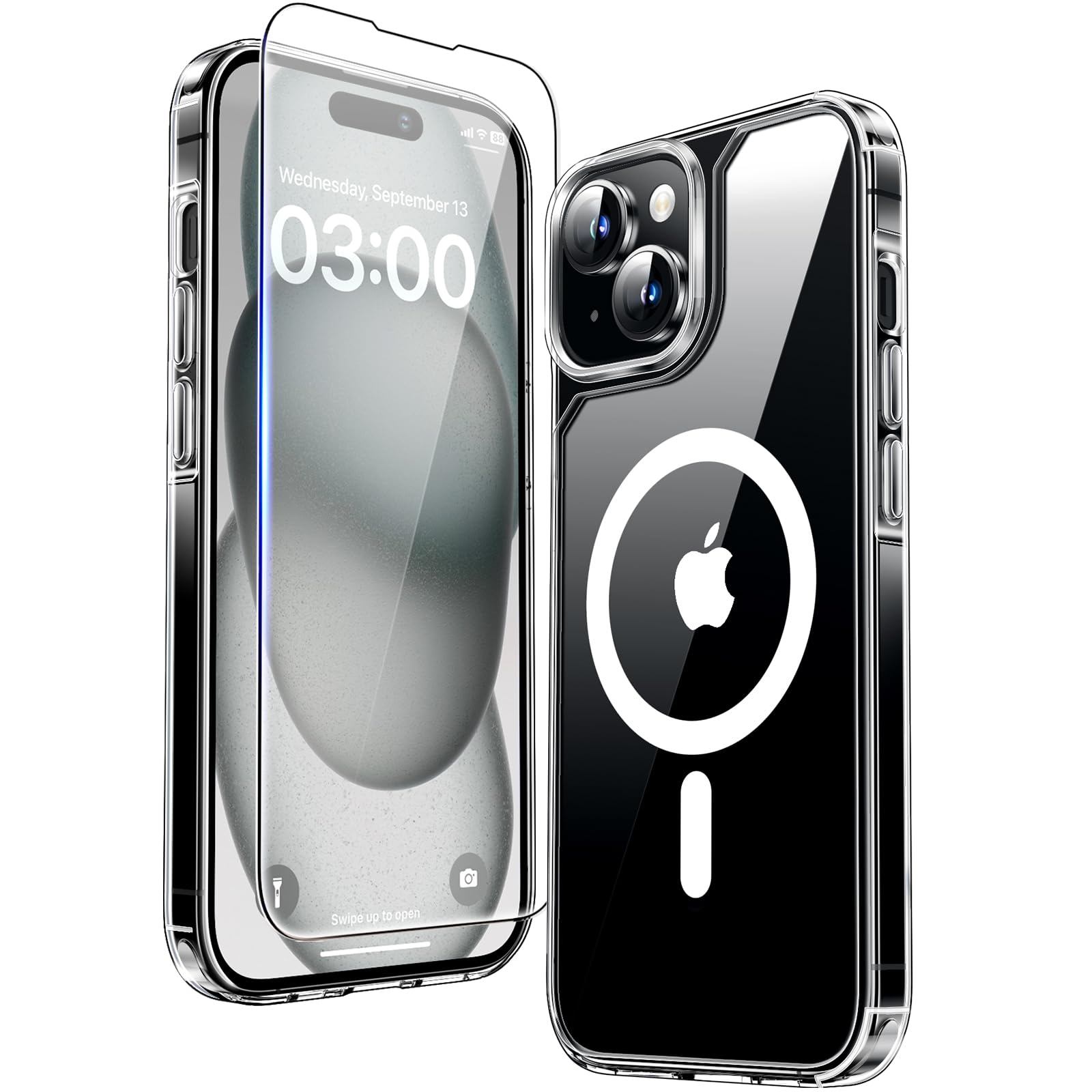 TAURI Magnetic for iPhone 15 Plus Case, with Screen Protector, [Enhanced Military Grade Protection] Slim for 15 Plus Phone Case - Crystal Clear