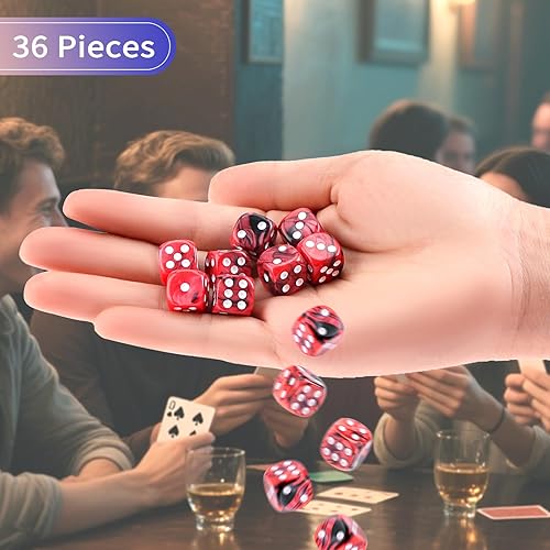 Miniatura 10 de Juego de dados de 36 piezas de 0.472 pulgadas, 6 caras, juego de dados D6 de colores translúcidos, dados estándar de 6 caras para juegos de mesa,