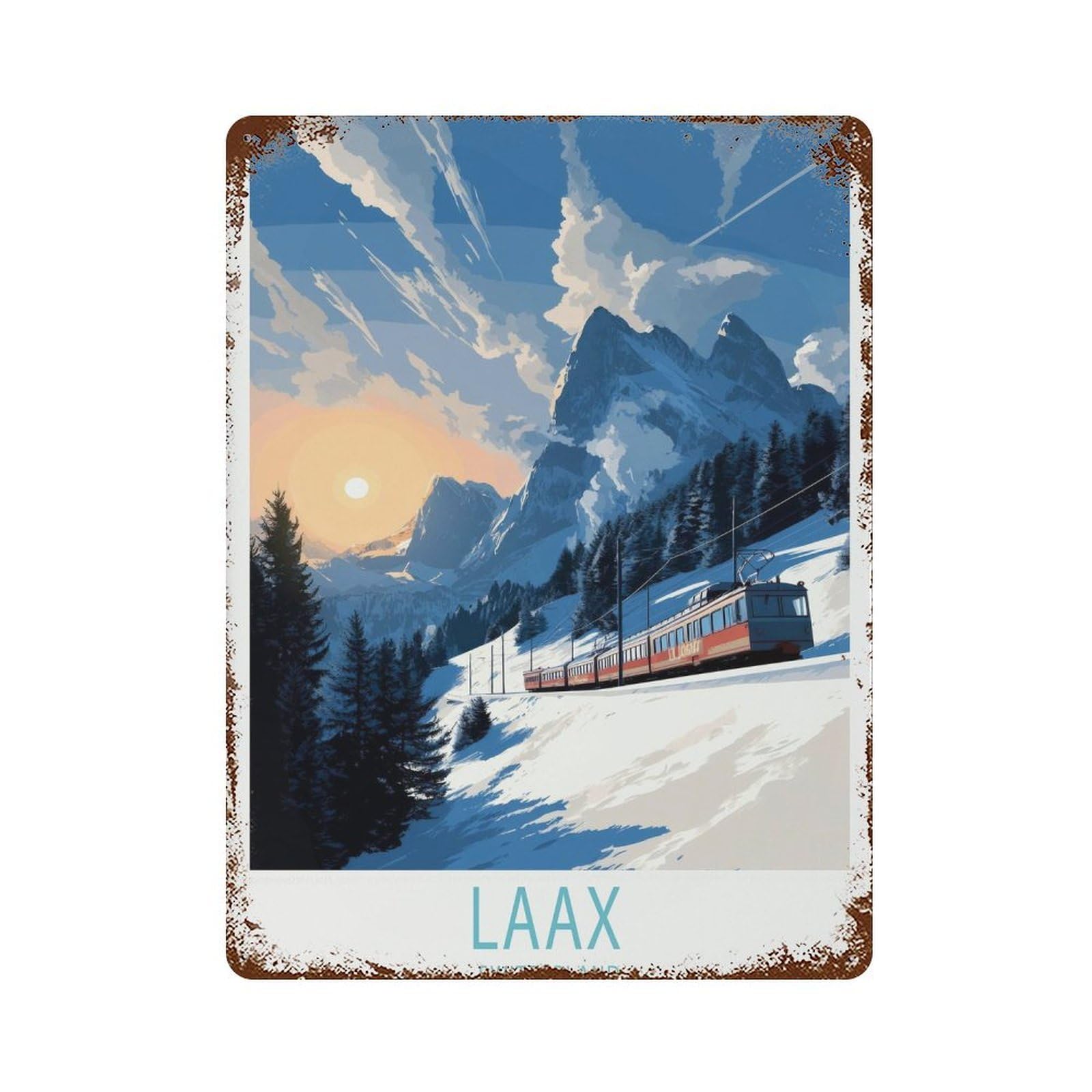 xiaoxiaoshen Laax Alpine Scene, Switzerland Travel Snowy Landscape Wall Decor Art Metal Tin Poster Modern Home Decor Art Home Bar Shop Decorations Vintage Sign 40x30cm