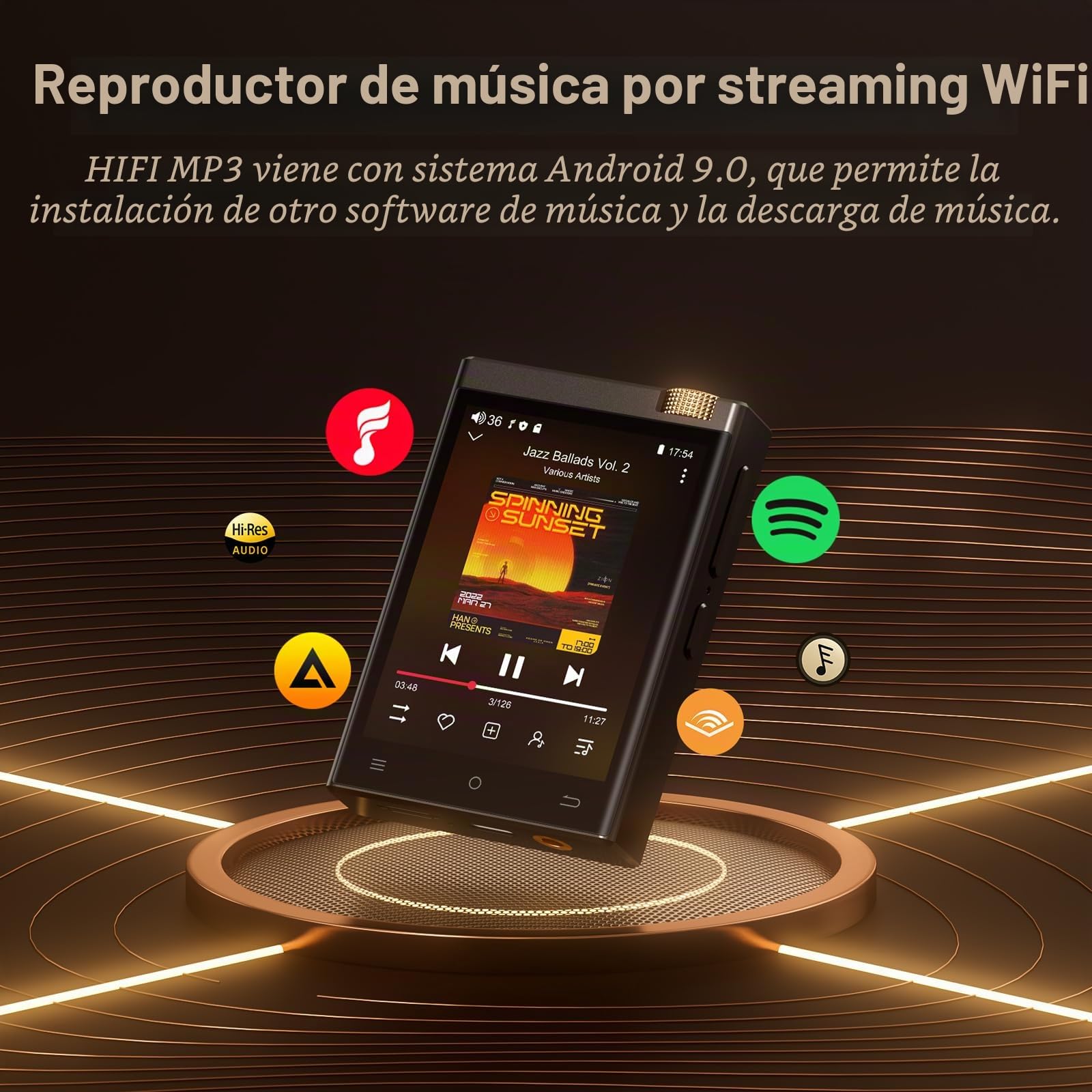 Reproductor MP3 HiFi con Bluetooth y WiFi, Oilsky 80GB Spotify MP3, 2,8'' sin Pérdidas DSD de Alta Fidelidad Digital Portátil Audio Música Player, Android 9.0 (Negro)