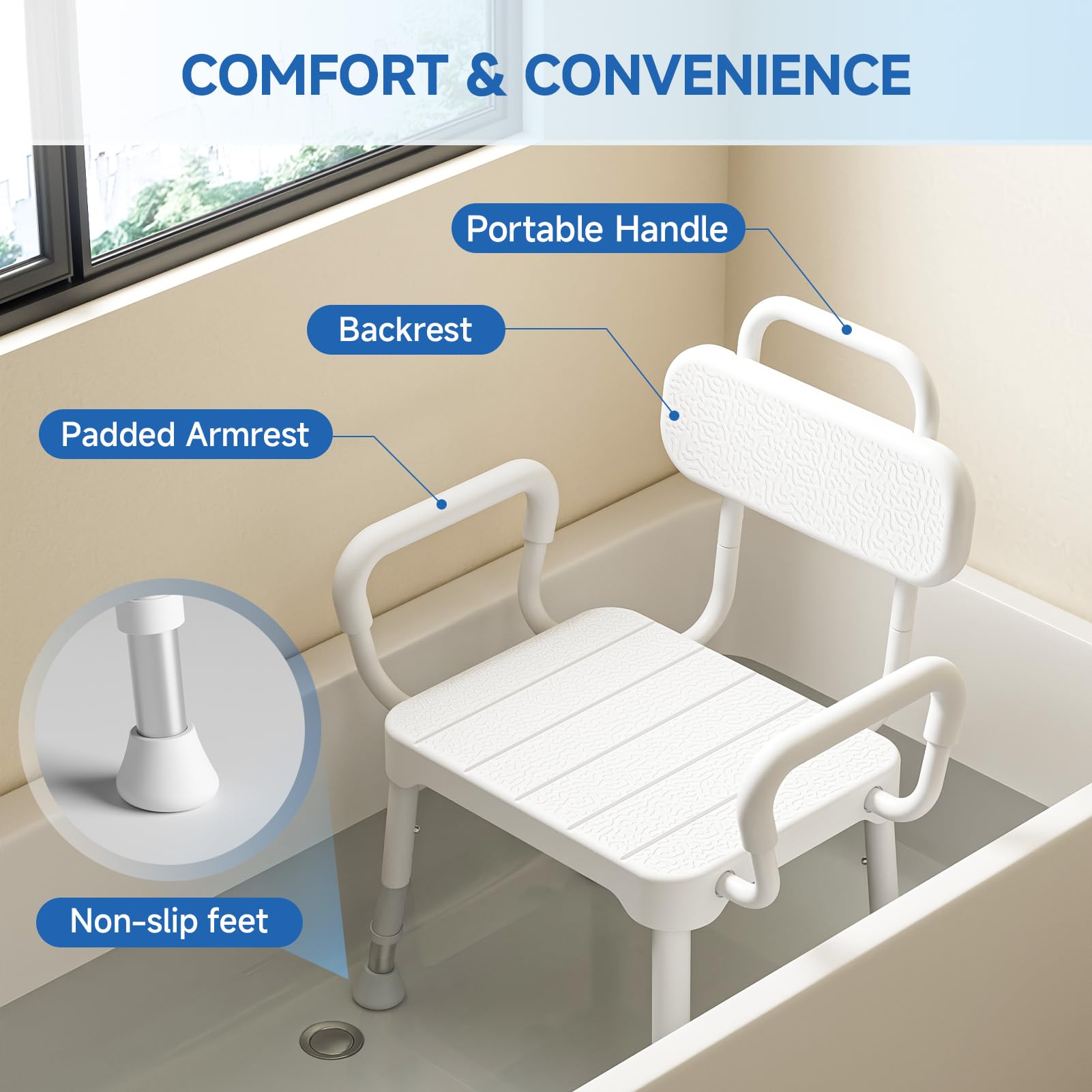 Loyoda Sedia da bagno/doccia leggera in alluminio, sicura, antiscivolo ed elegante