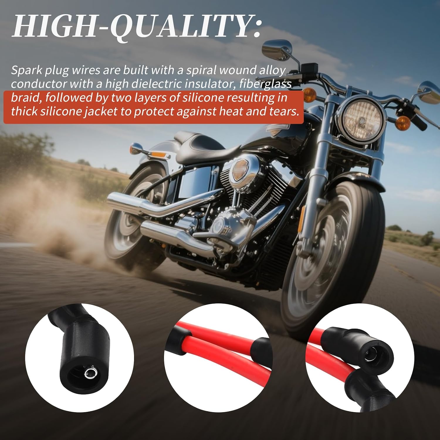 10.4mm RED Spark Plug Wires Compatible With Harley Davidson BUELL 2003-2010 XB9 XB12 series machines