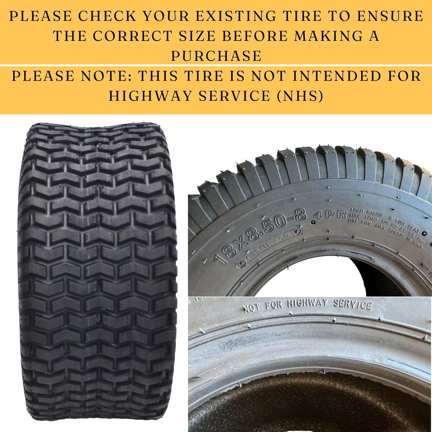 Dayrim 2 Pcs 18x8.50-8 Lawn Mower Tires - 4 Ply, Tubeless, Turf Tread for Riding Mowers & Garden Tractors