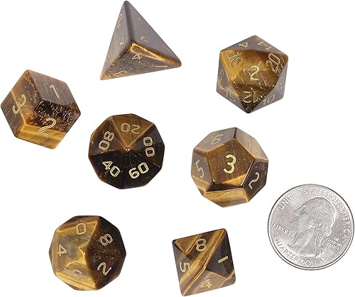 Miniatura 2 de Nupuyai Juego de 7 dados poliédricos D&D de cristal de ojo de tigre curativo con caja para Calabozos y Dragones, juego de 7 dados de mesa para RPG