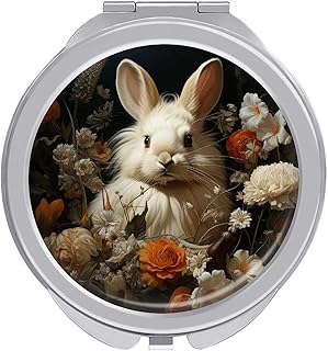 Espejo de maquillaje de viaje de conejo y flo...
