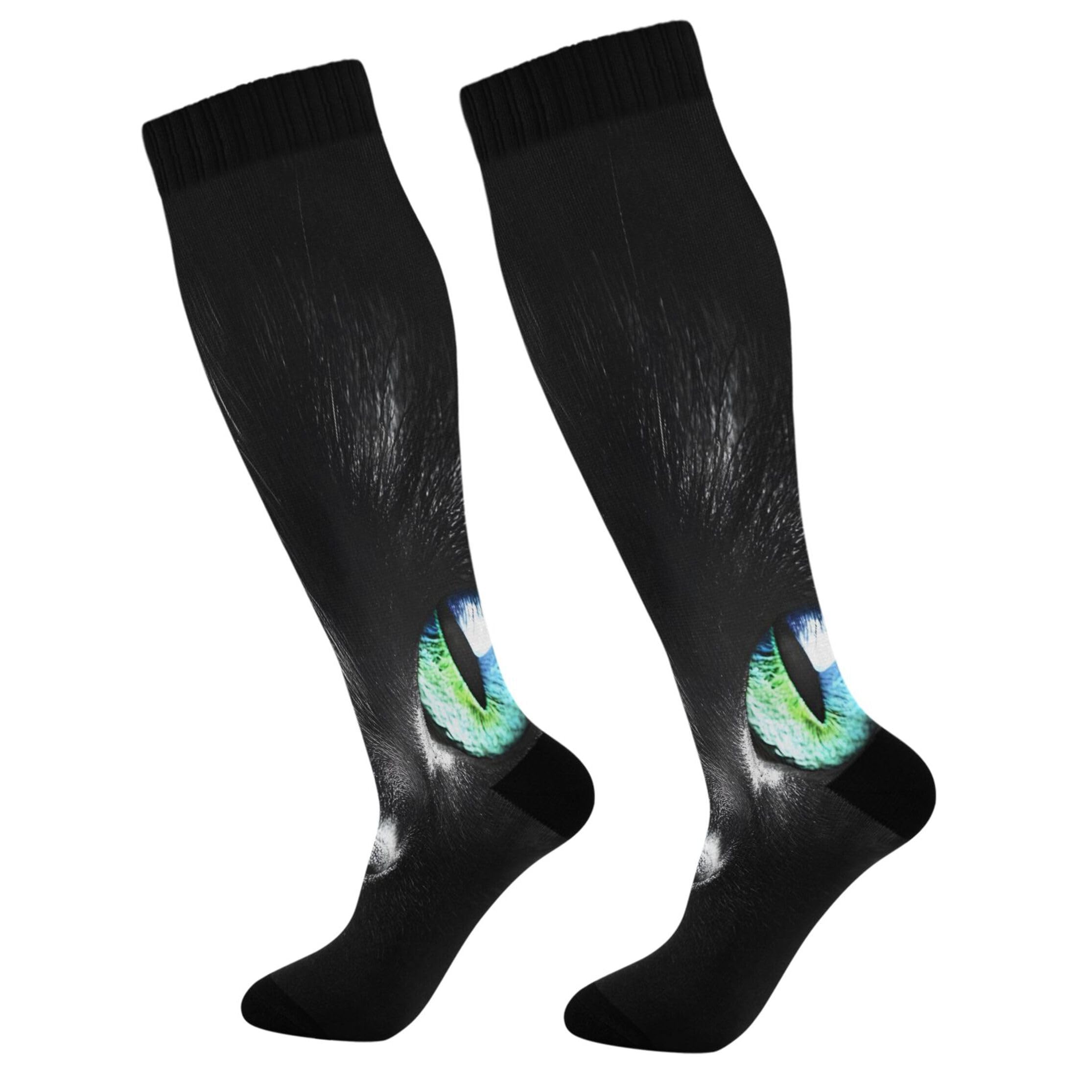 Burbuja Black Cat Eyes Compression Socks for Women Men (20-30mmHg), Knee High Socks Circulation Support for Sport Running Hiking Nurse, 1 Pair