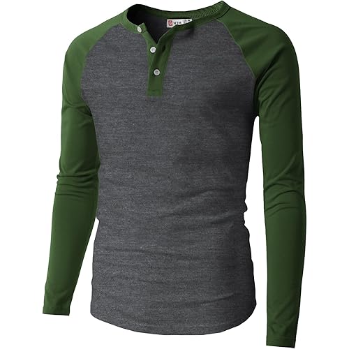 H2H Mens Casual Slim Fit T-Shirts Henley Shirts Raglan Long & 3/4 Sleeve Jersey Baseball T Shirts