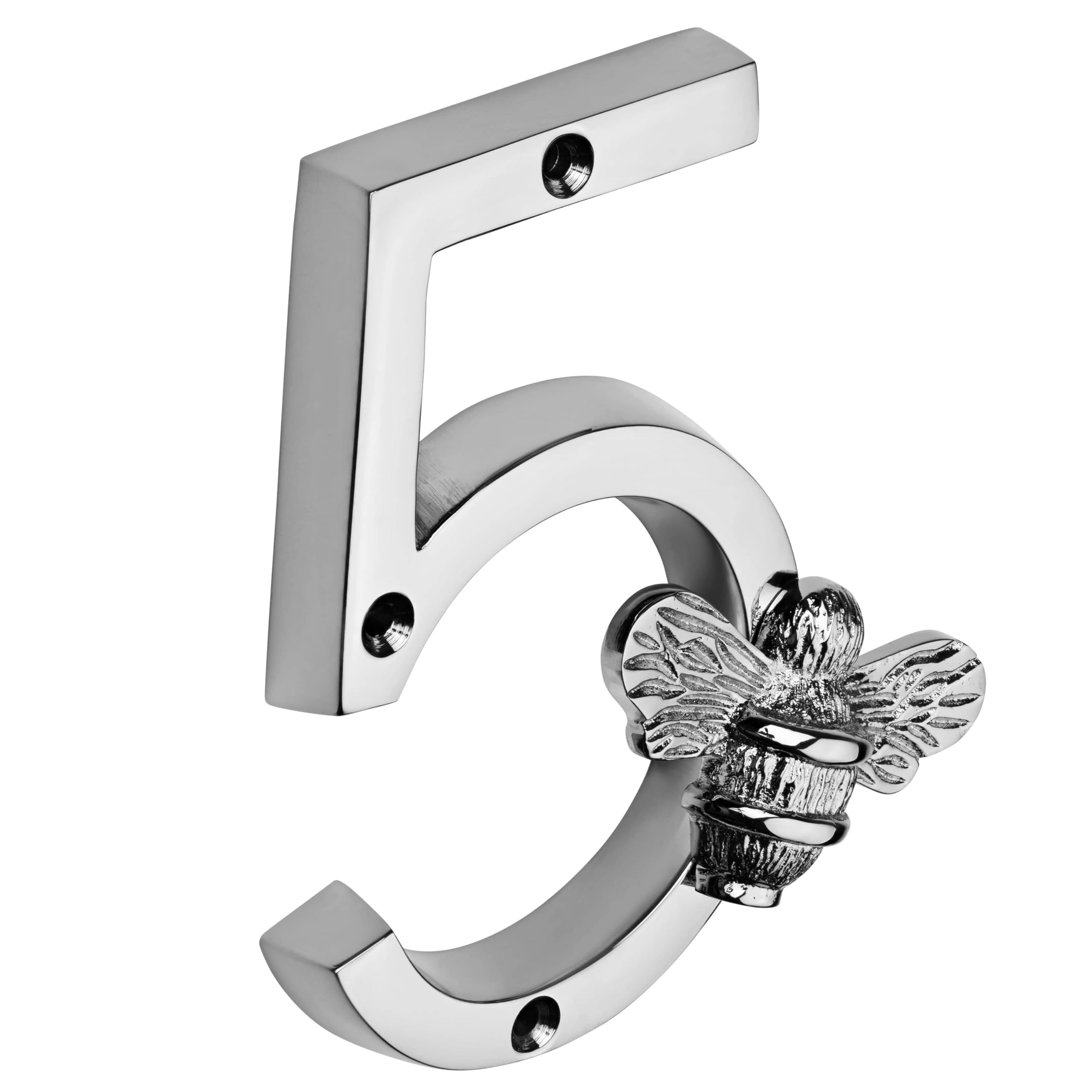 Brass bee Premium House Numbers with Bee in Nickel Finish 0-9 - 4 Inch Number 5 with bee