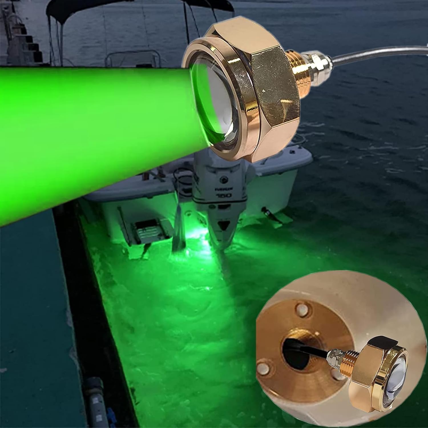 Standard 1/2" NPT Boat Drain Plug Lights IP68 Underwater Green LED Trailer Lights with APP& RF Control for Boat Pool Yacht Fishing, with a 1.5m Extension Cord, with The Smart Cooling Systen