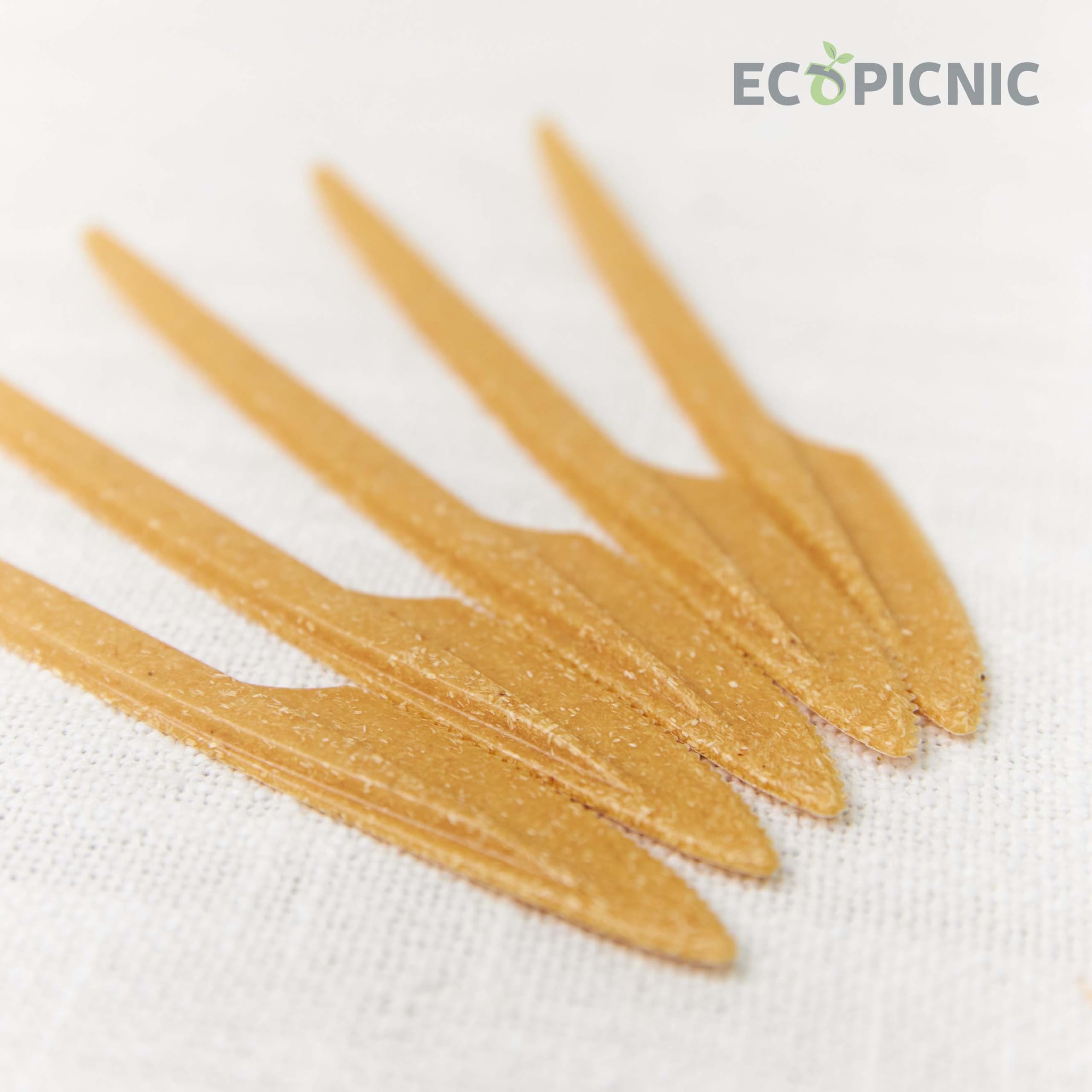 Coltelli Monouso in WPC, Color Legno Chiaro - Confezione da 2000 Pezzi | Posate Biodegradabili per Finger Food, Pasti, Compleanni ed Eventi