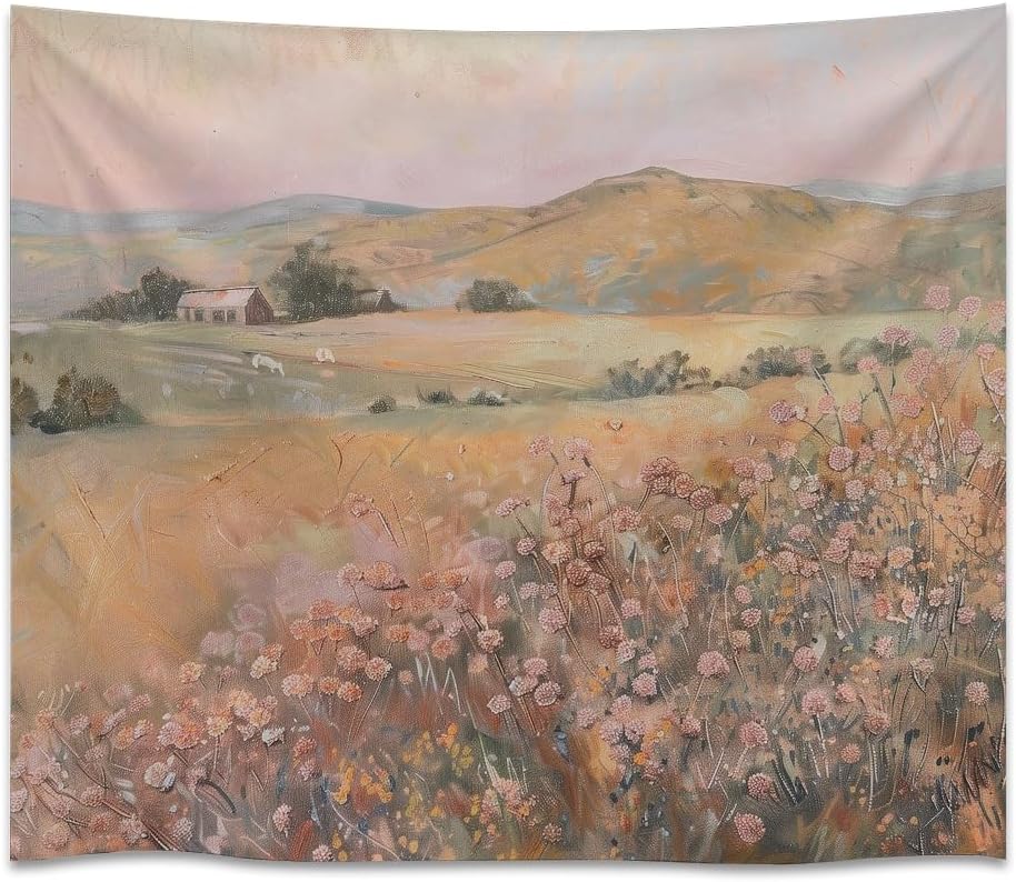 Pastel Boho Wildflower Tapestry Vintage spring Botanical Aesthetic Tapestries Abstract Rustic Natural Landscape Wall Hanging Decor for Living Room Dorm Gallery Wall Decor white60x80inch