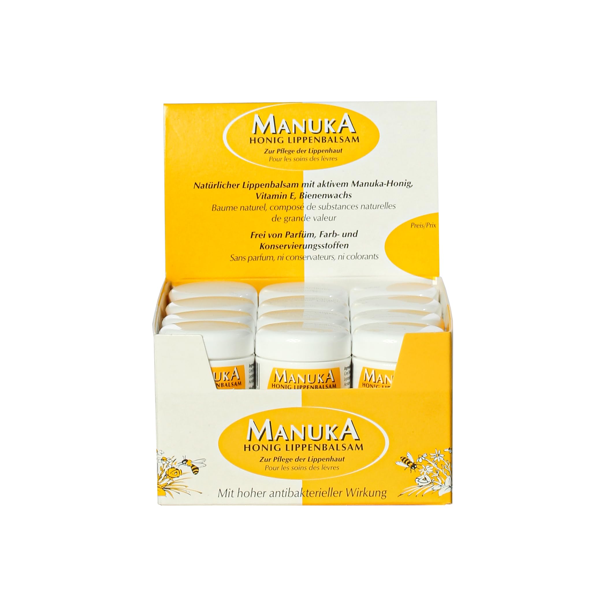 MANUKA Honig Lippenbalsam für trockene, entzündete Lippen - auch bei Herpes - 24er Display