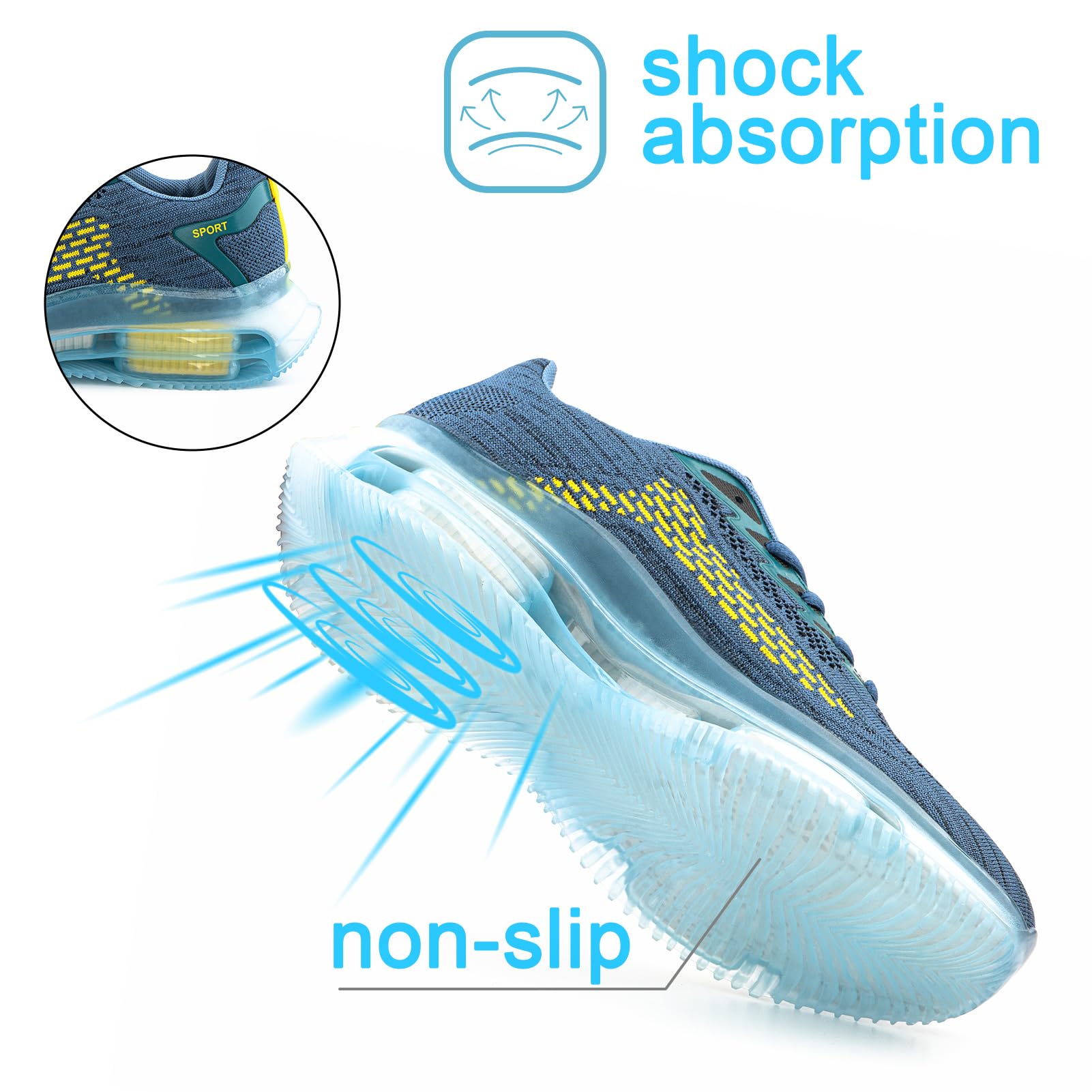 Scarpe Running Uomo Scarpe Sportive Corsa Ginnastica Palestra Sneakers Cuscino d'Aria Traspirante Mesh Antiscivolo Nero Blu Nero e Rosso 39-48