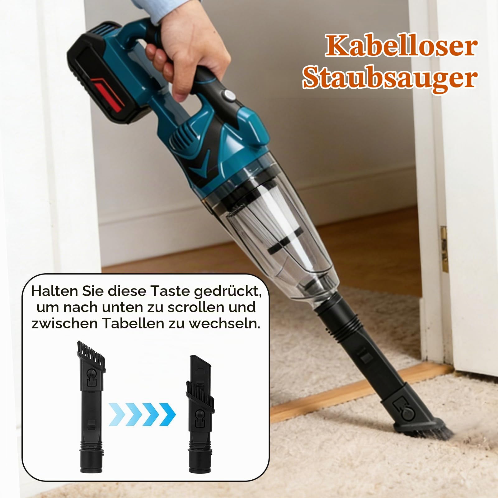 4-in-1 Akku Staubsauger für Makita 18V, Multifunktionaler Handstaubsauger mit 10000Pa Saugleistung, LED, Fugendüse, Polsterdüse, Bodendüse für Zuhause, Auto, Tierhaare (ohne Akku)
