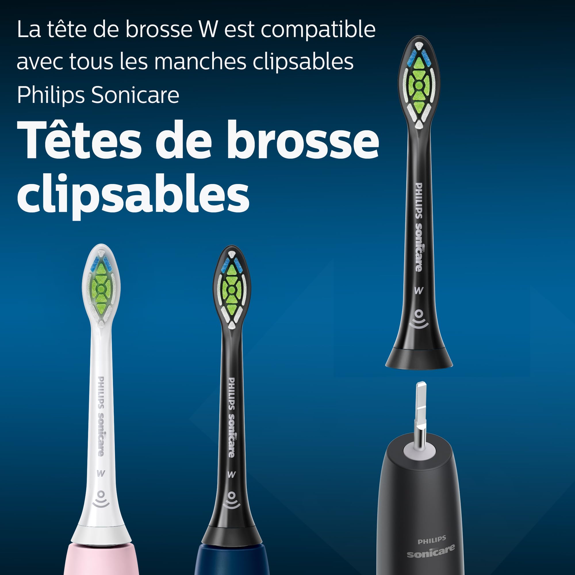Philips Sonicare - Têtes de brosses à dents électriques soniques W2 Optimal White pour des dents plus blanches, en Noir, Lot de 4, Noir (Modèle HX6064/11)
