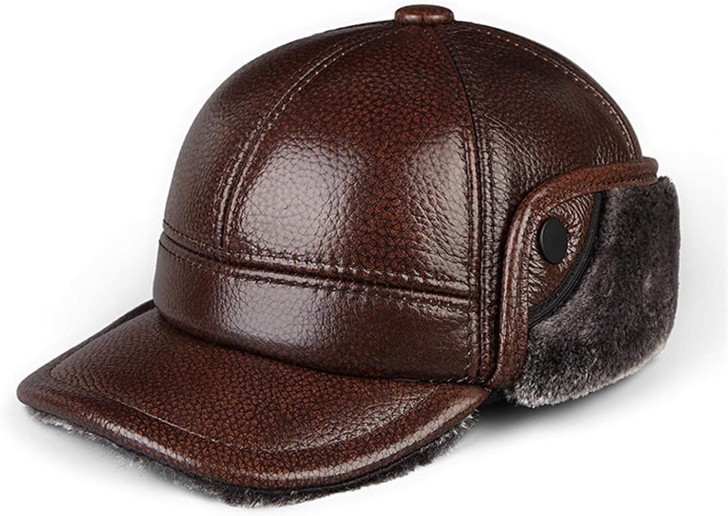 Genuine Leather Hats Winter First Layer Cowhide Warm Earmuffs Bomber Caps Plus Velvet Thicken Man Bone Caps Dad Hat