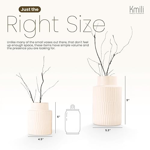 Miniatura 4 de Jarrón de cerámica  Juego de 2 jarrones únicos blancos para decoración moderna y bohemia del hogar, pequeños y grandes, jarrones de piedra rústica