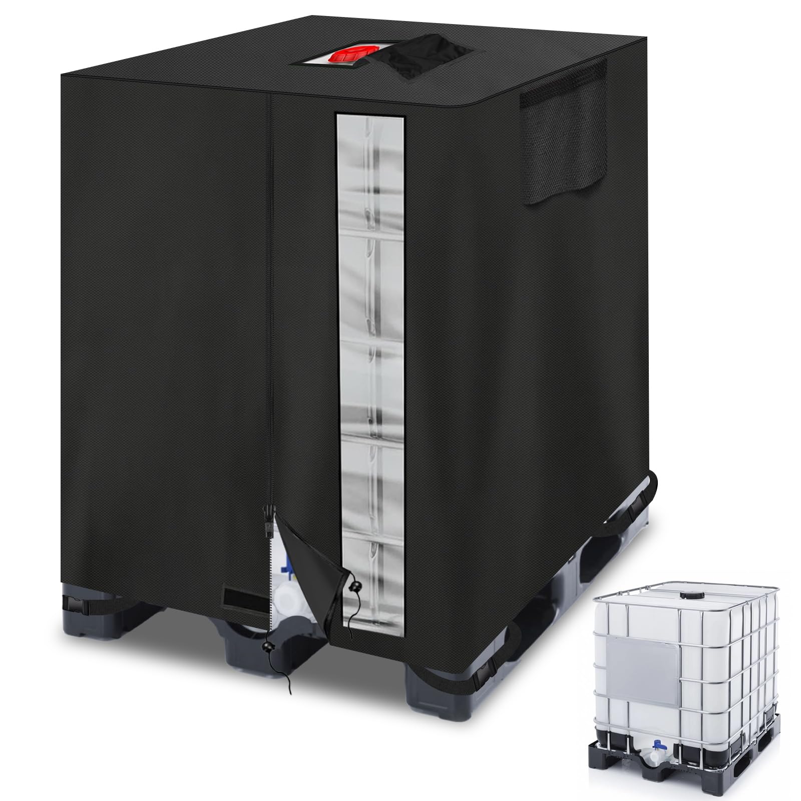 Bâche Réservoir d'eau, Bache pour Cuve 800L IBC, Anti-UV Couverture Container Réservoir IBC, Housse de Protection pour Cuve avec Fermeture éclair, 120x80x116cm