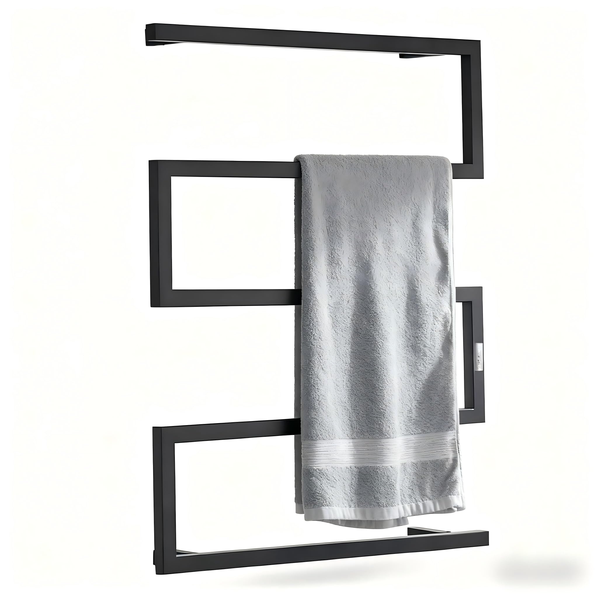 Photo 1 of SMCJZ Heated Towel Warmer Rack for Bathroom, Electric Heated Towel Rack with 2/4H Timer, Stainless Steel Towel Rail Wall Mounted Waterproof Towel Heater, Sliver,Hardwired (Black)
