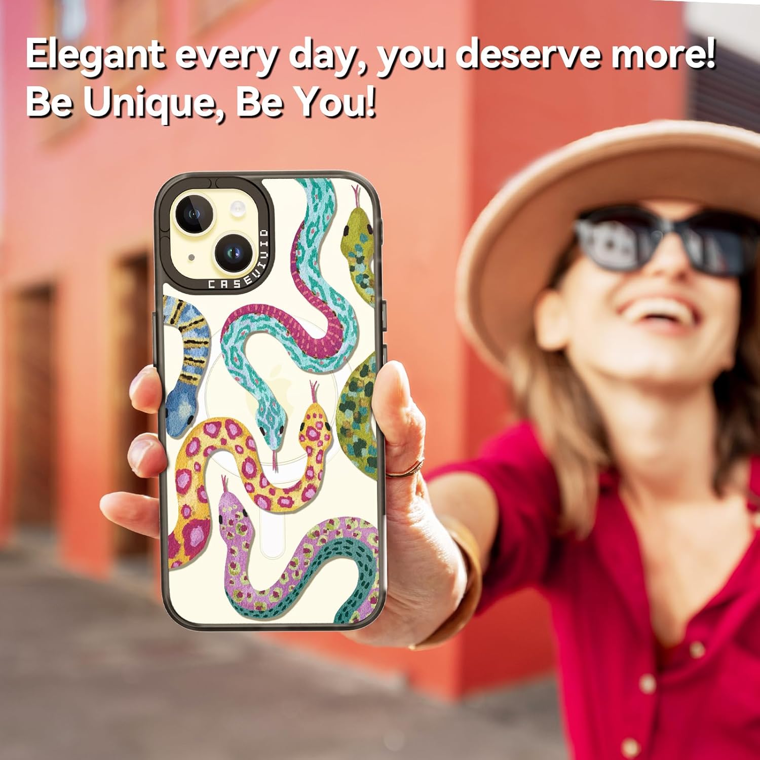 Magnetic for iPhone 15 Magsafe Case Cute Aesthetic - Durable Fashion Funny Phone Case - Girly Snake Pattern Print Cover Design for Woman Girl 6.1 inches Black