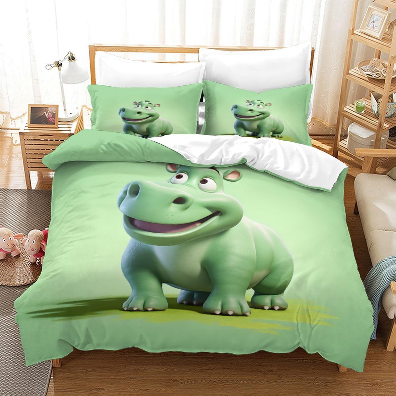 Housse de couette hippopotame microfibre douce et respirante 260x220 parure de lit 3D