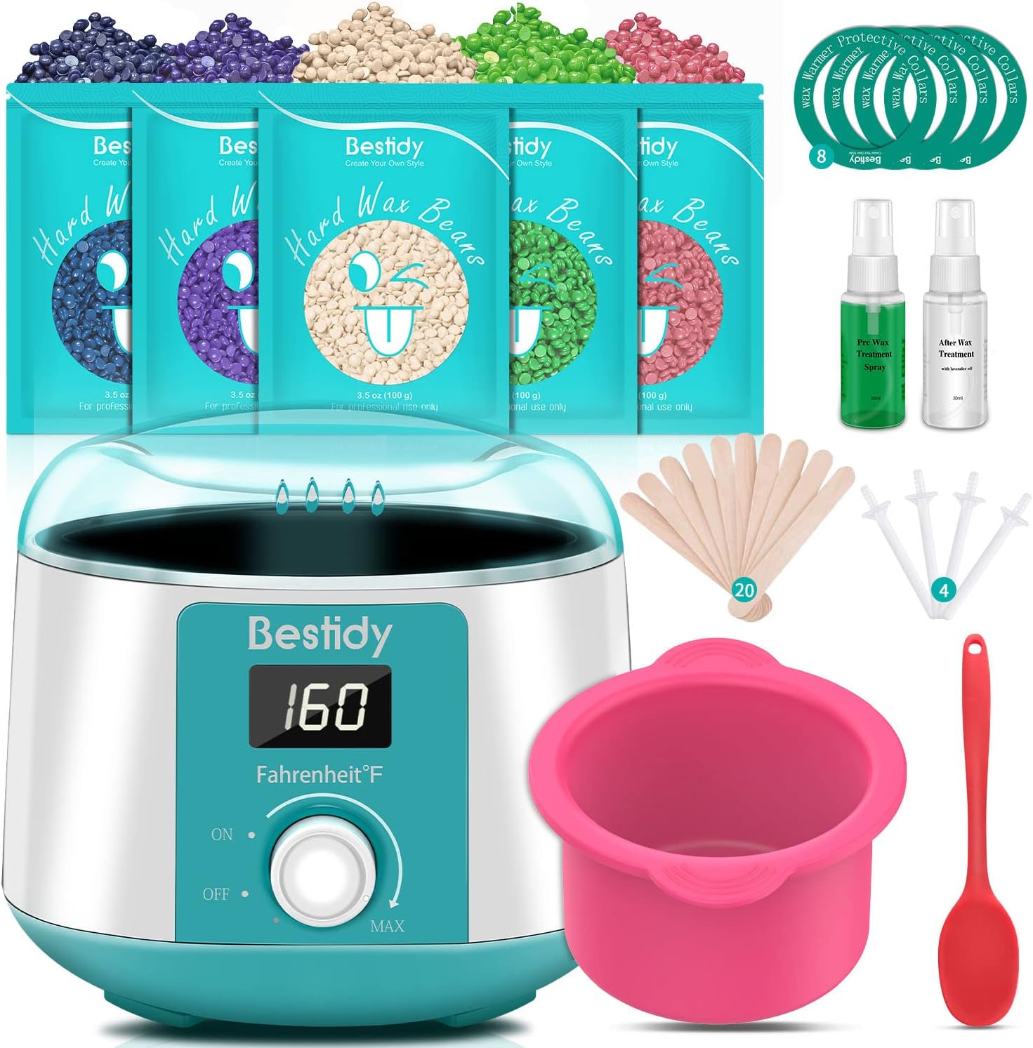 Bestidy Waxing Kit for Women and Men Home Wax Warmer with 5 Pack Hard