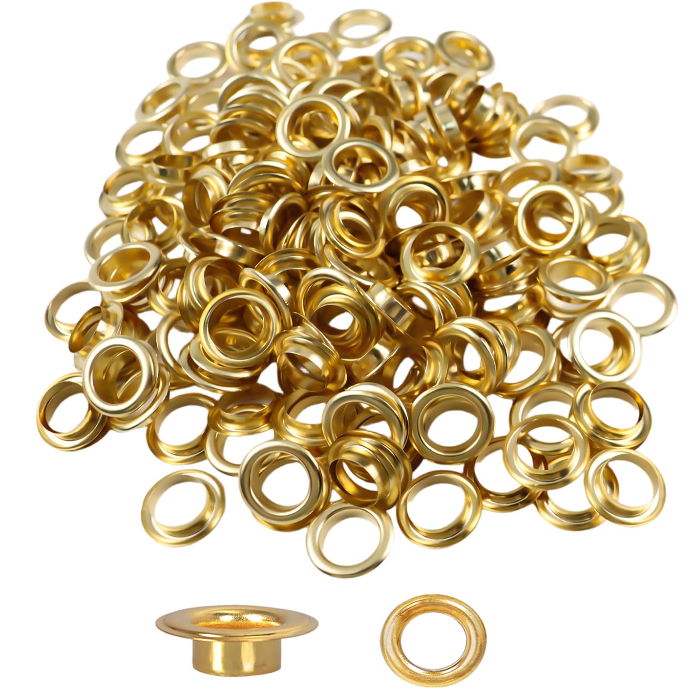 Brass Eyelets and Grommets Set, 3/8 inch (10mm) Size,200 Pieces Heavy Duty Eyelets with Washers for Canvas, Shoes, Clothing, Fabric, Leather,Bag,Banner and Craft Making,Eyelet Repair Replacement