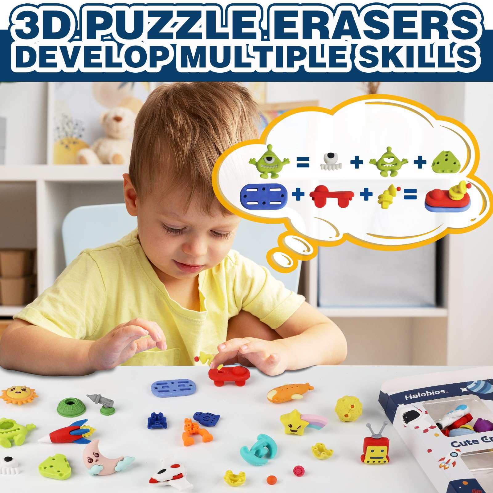 Halobios Erasers Set for Kids Space Astronaut Pencil Eraser Bulk for Kids Take Apart Puzzle Erasers for Classroom Prizes Game Reward - Image 4