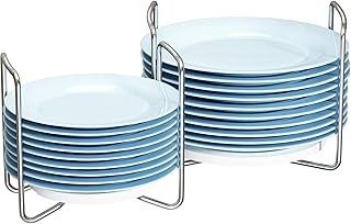 Plate Holder for Kitchen Drawer - Bamboo Dish Racks for Kitchen Counter, Stainless Steel Plate and Bowl Organizer for Cabinet, RV, Countertop (White-2S)