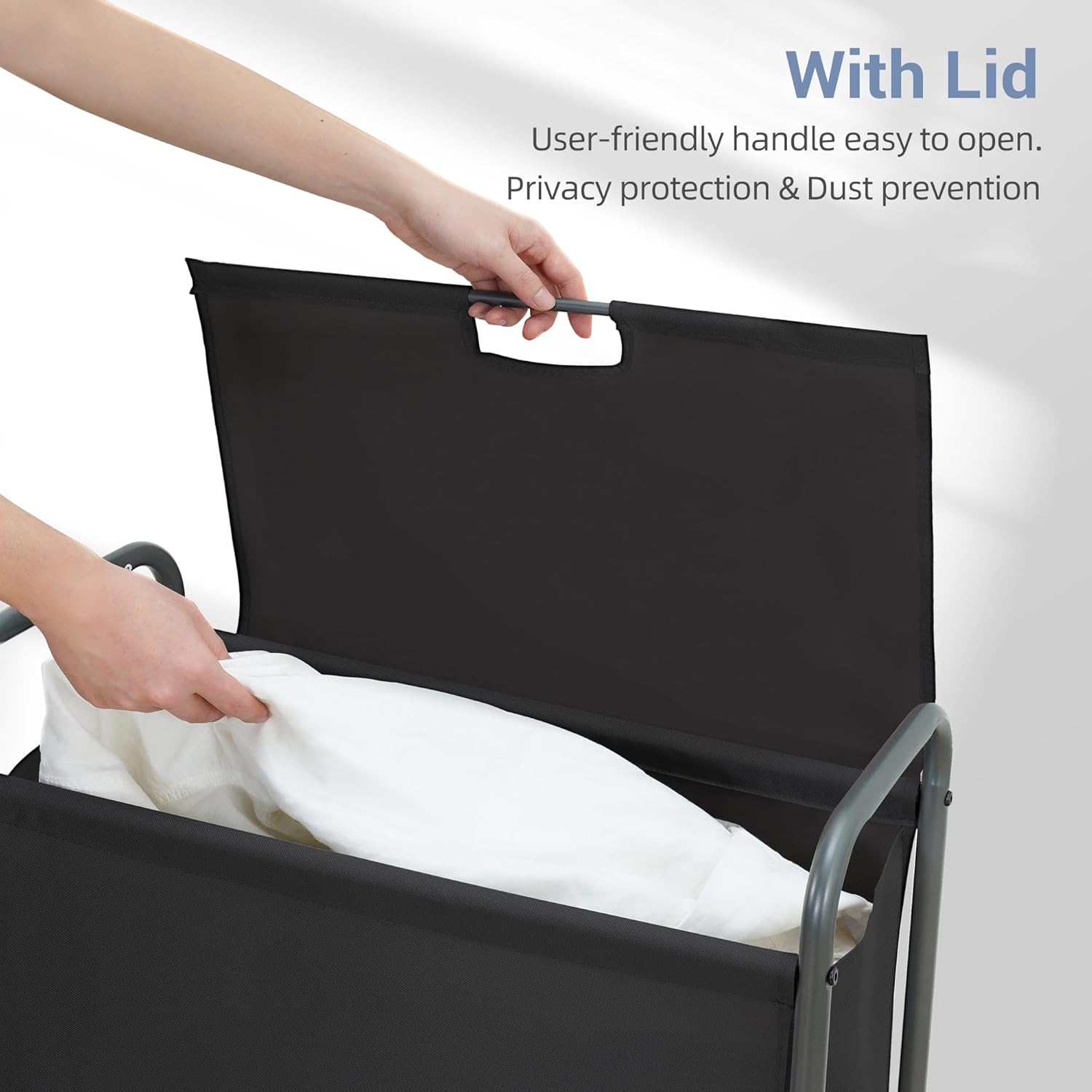 STORAGE MANIAC Rolling Laundry Hamper with Lid, 85 L Laundry Sorter with Wheels, 2 Loads Dirty Clothes Hamper, Laundrys Organizer, Clothes Basket Cart with Wheels for Small Space, Black