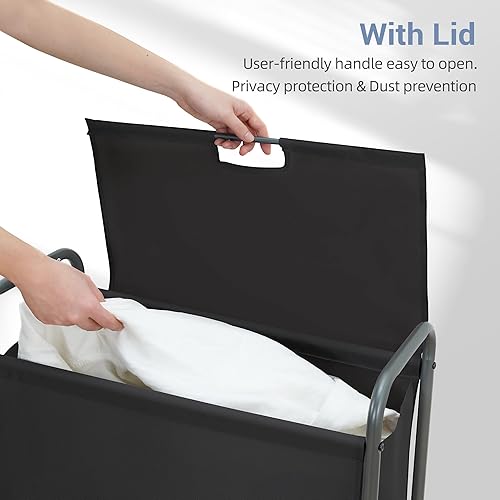 Miniatura 2 de STORAGE MANIAC Cesta de lavandería con tapa, clasificador de ropa sucia de 85 L con ruedas, cesta de ropa sucia de 2 cargas, organizador de