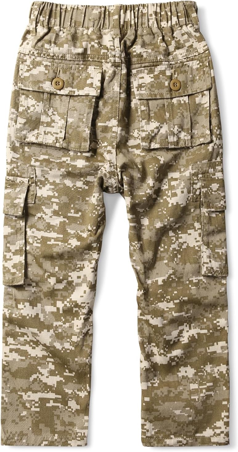 Mesinsefra Boys' Elastic Waist Cargo Pant Camouflage Cotton Casual Multi-Pockets Pull-On Pants - Image 3