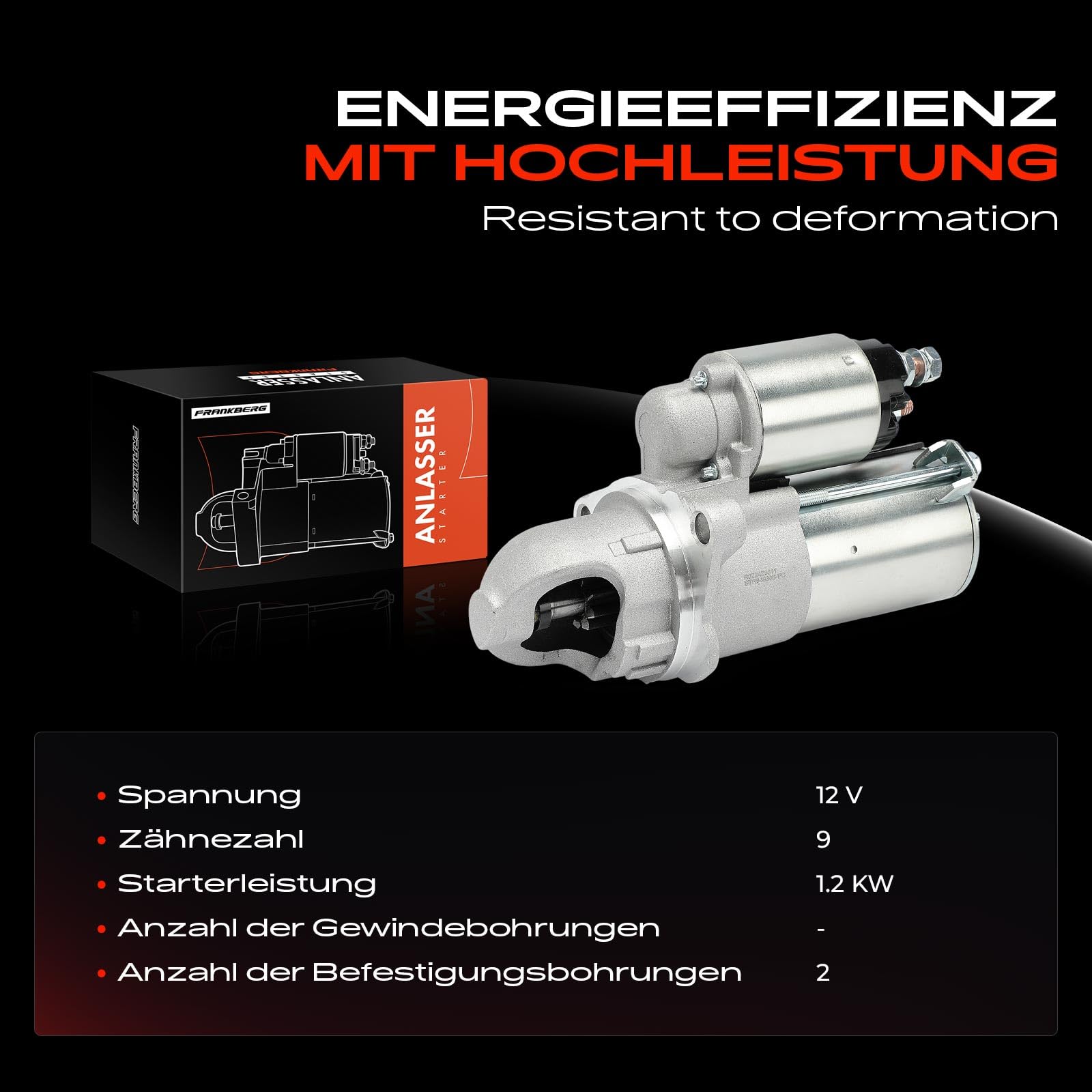 Frankberg Anlasser Starter Anlasser Auto Benzin 1,2 KW/12 V/9 Zähnezahl Kompatibel mit Zafira A MPV T98 2.2L Astra G Cabriolet T98 2.2L Replace# 12568931,112899