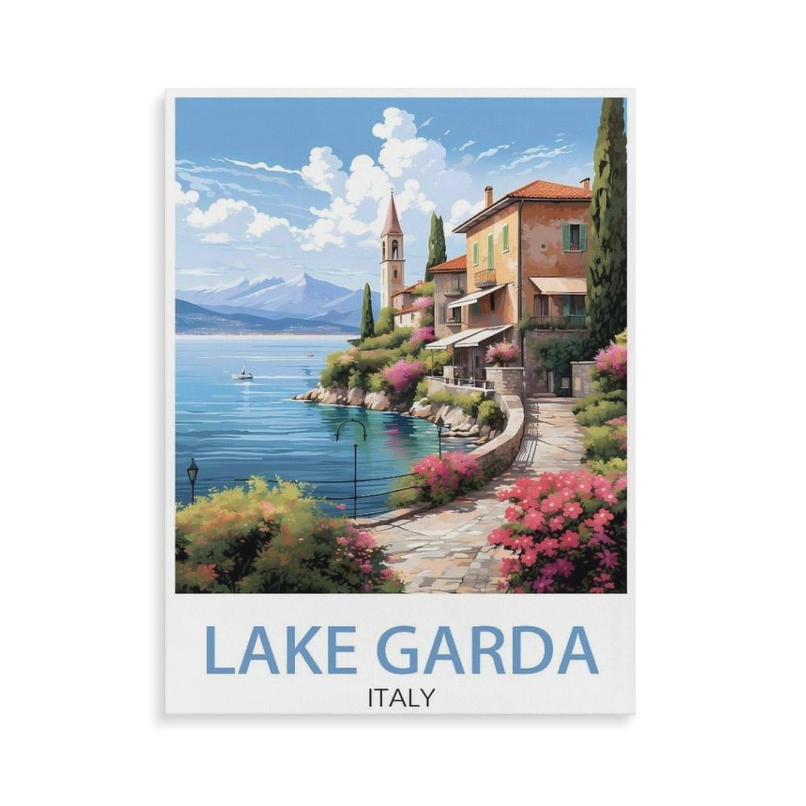 BEAYODKP Paint by Numbers,Lake Garda Italy,Coast,Exquisite Oil Painting by Numbers Kits for Beginners(50x60cm-N61